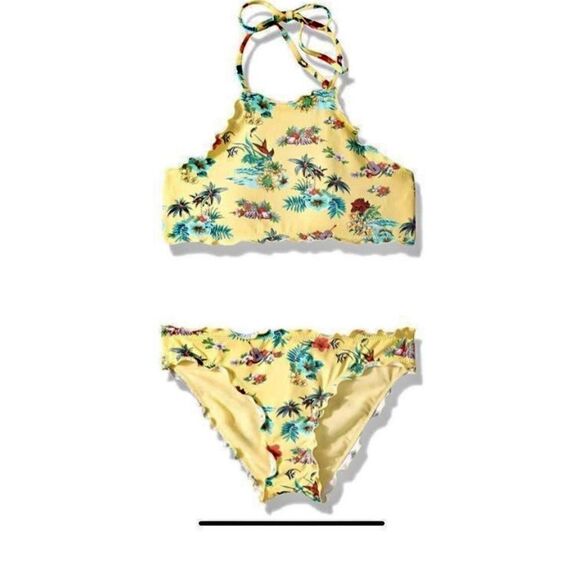 Hobie Girls Yellow Hawaiian Halter Two Piece, Little Girl’s 7. NWT. Kawaii - Picture 1 of 11